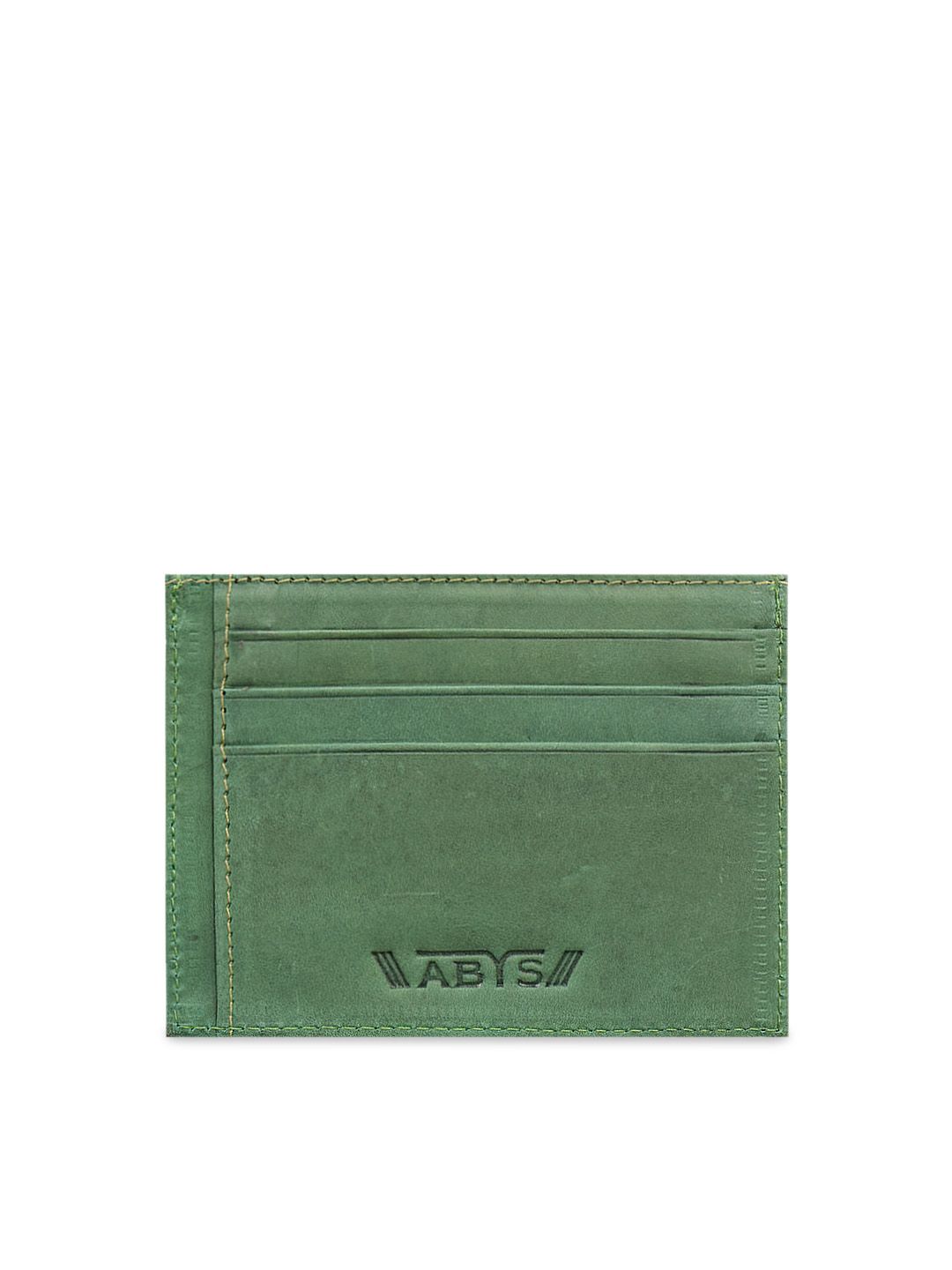 ABYS Unisex Olive Green Solid Leather Card Holder Price in India