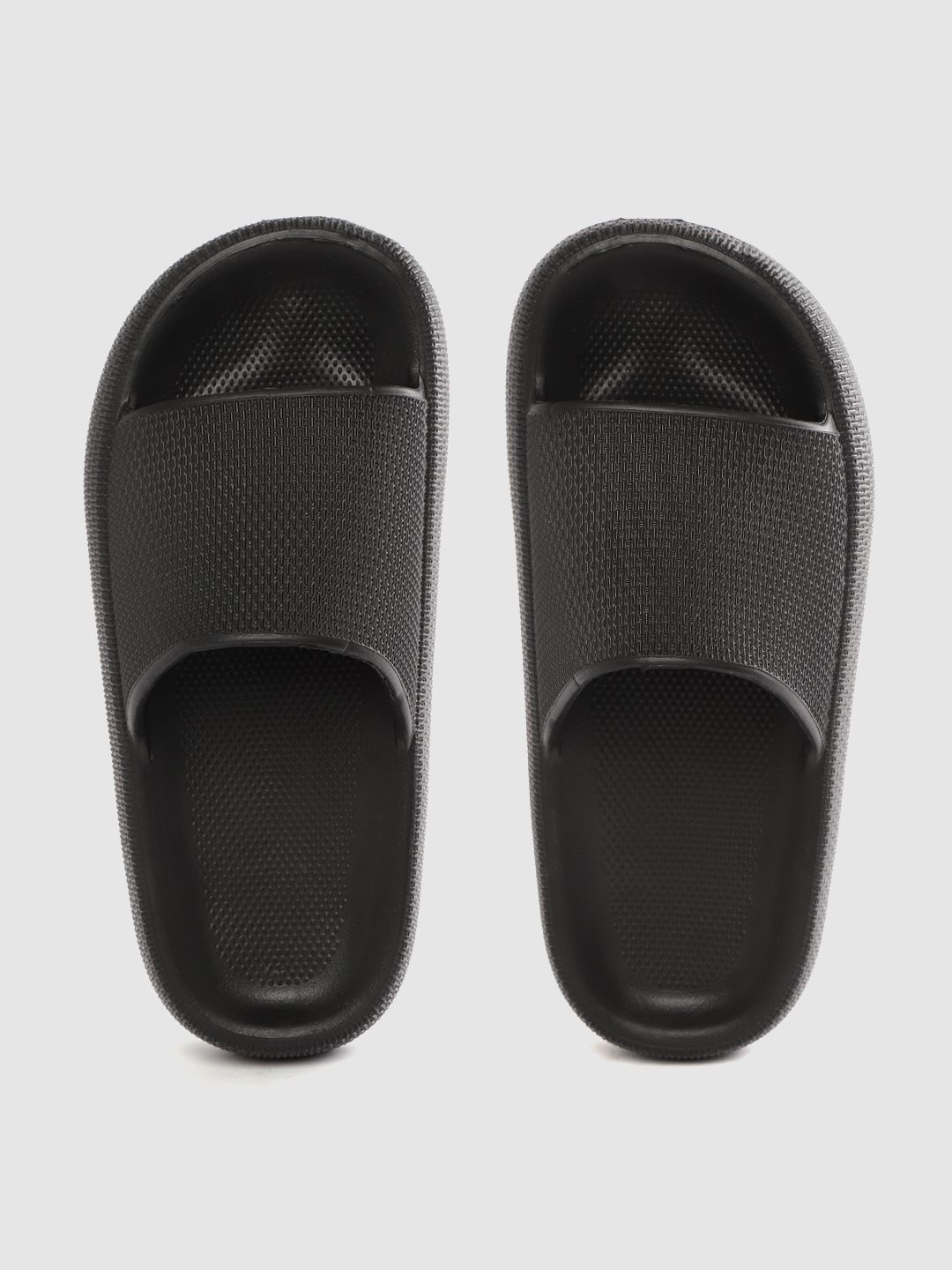 Kook N Keech Women Black Textured Sliders Price in India