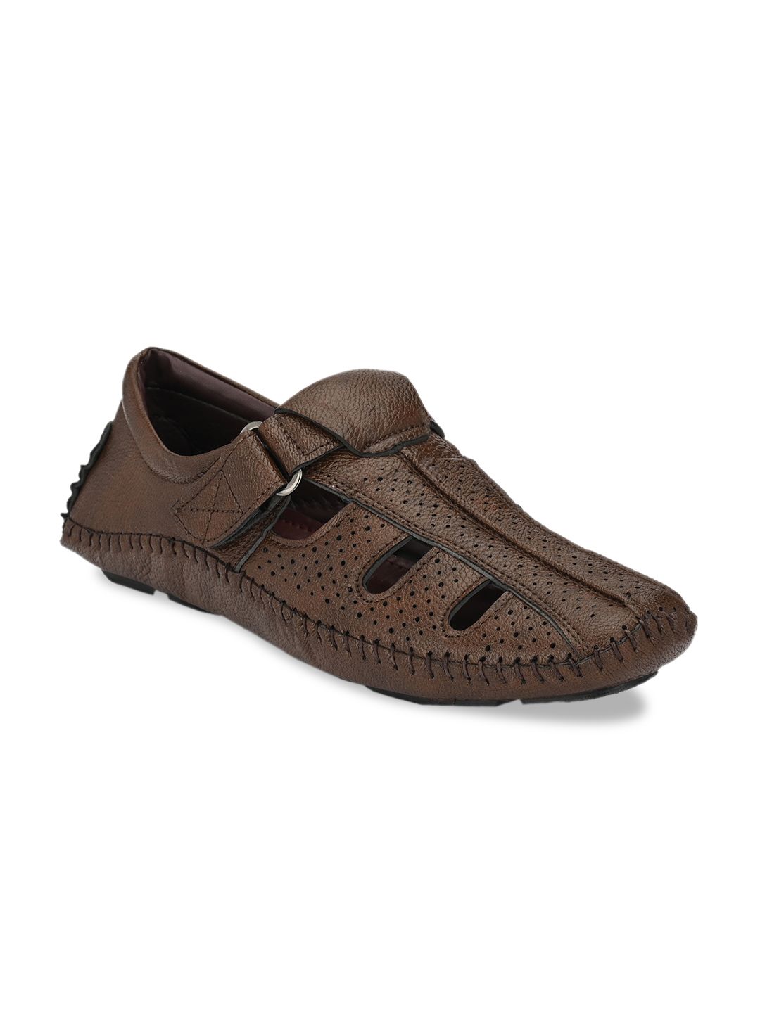 Walkstyle By El Paso Men Coffee Brown Perforated Shoe-Style Sandals