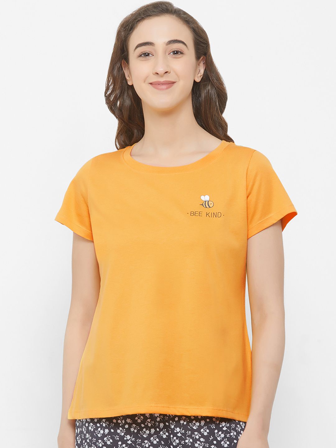 Soie Women Mustard Yellow Solid Lounge T-Shirt Price in India