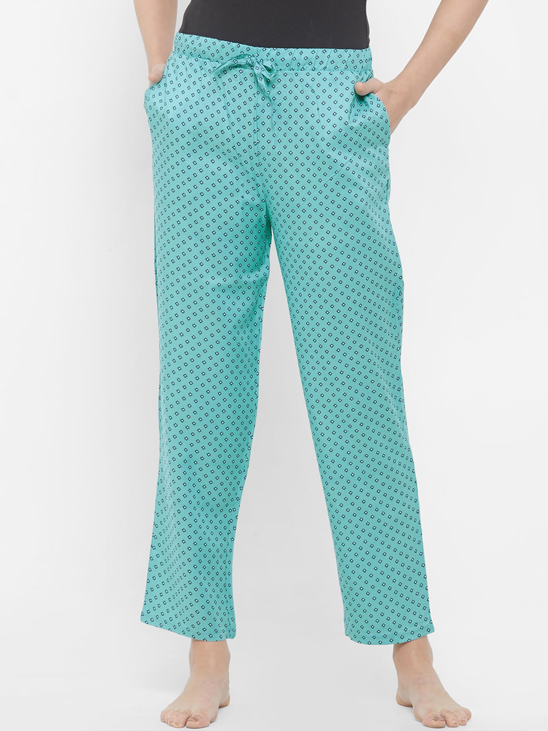 SOIE Women Turquoise Blue Printed Pyjamas NT-121 Price in India