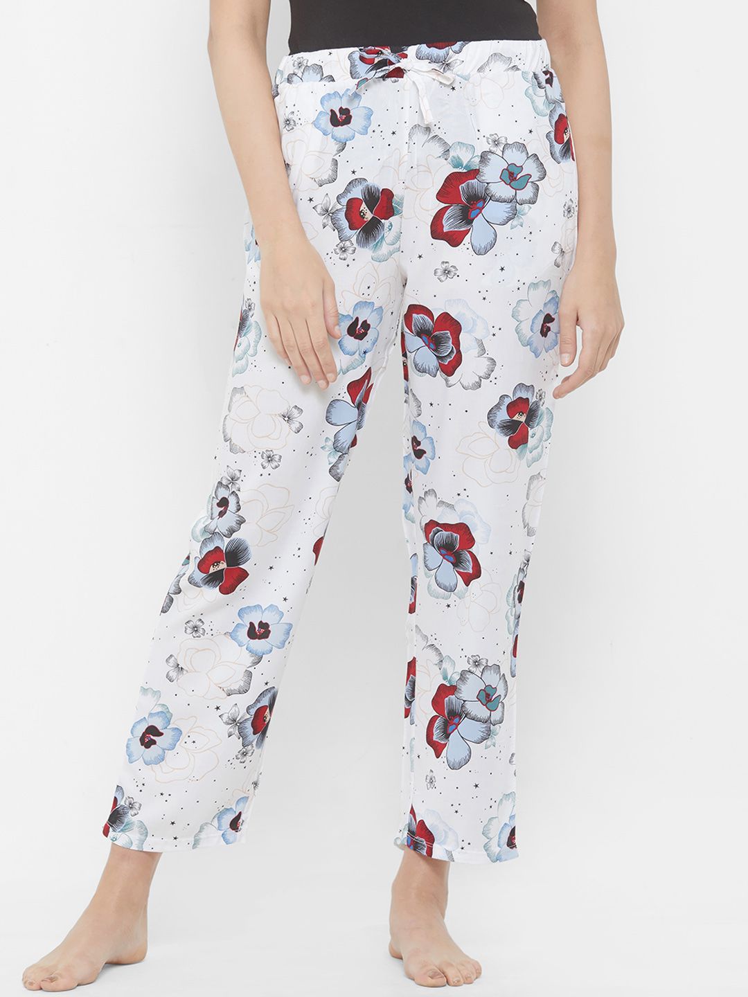 SOIE Women White Floral Printed Lounge Pants Price in India