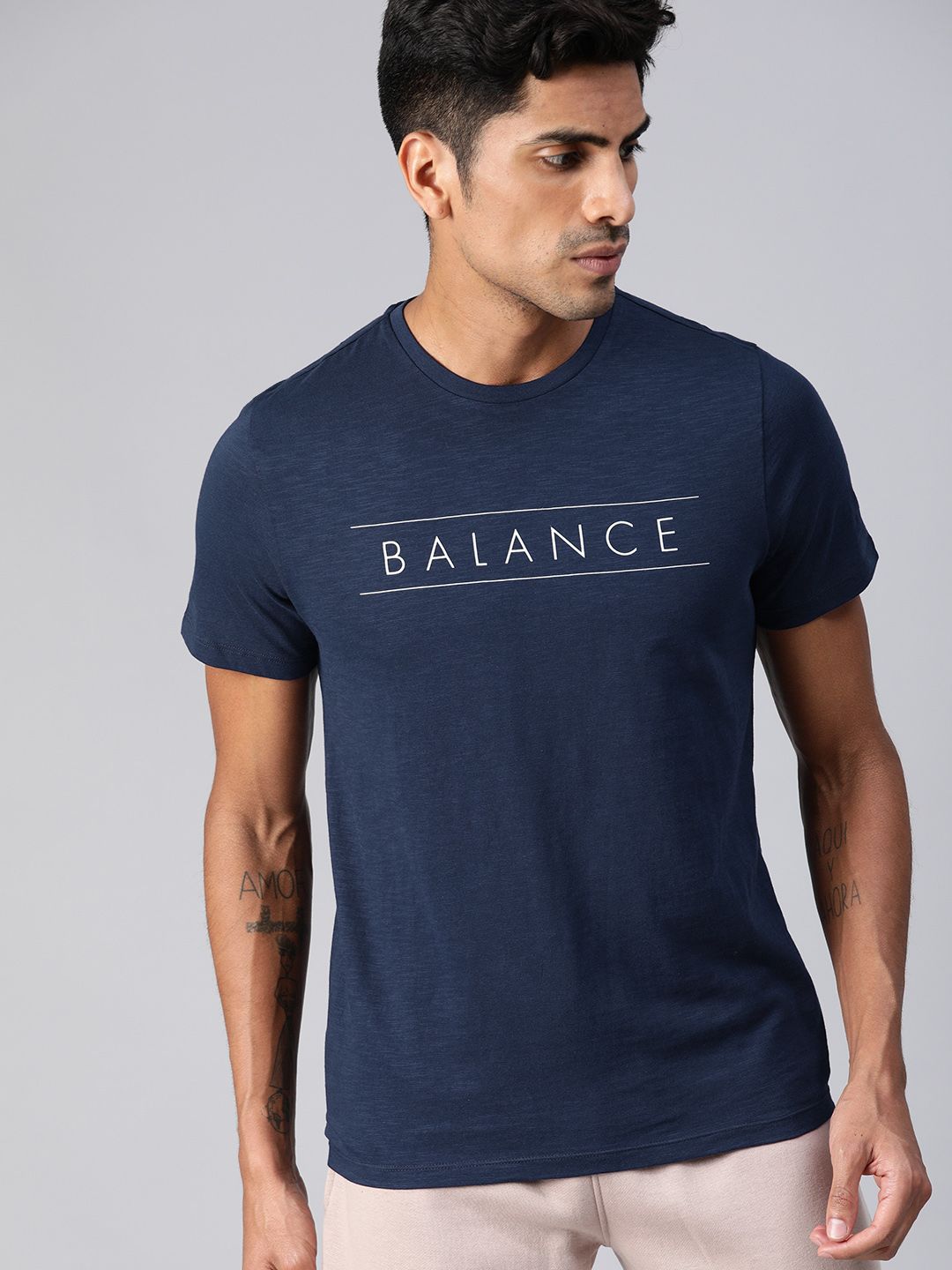 HRX by Hrithik Roshan Men Navy Blue Printed Bio-Wash Yoga Pure Cotton T-shirts