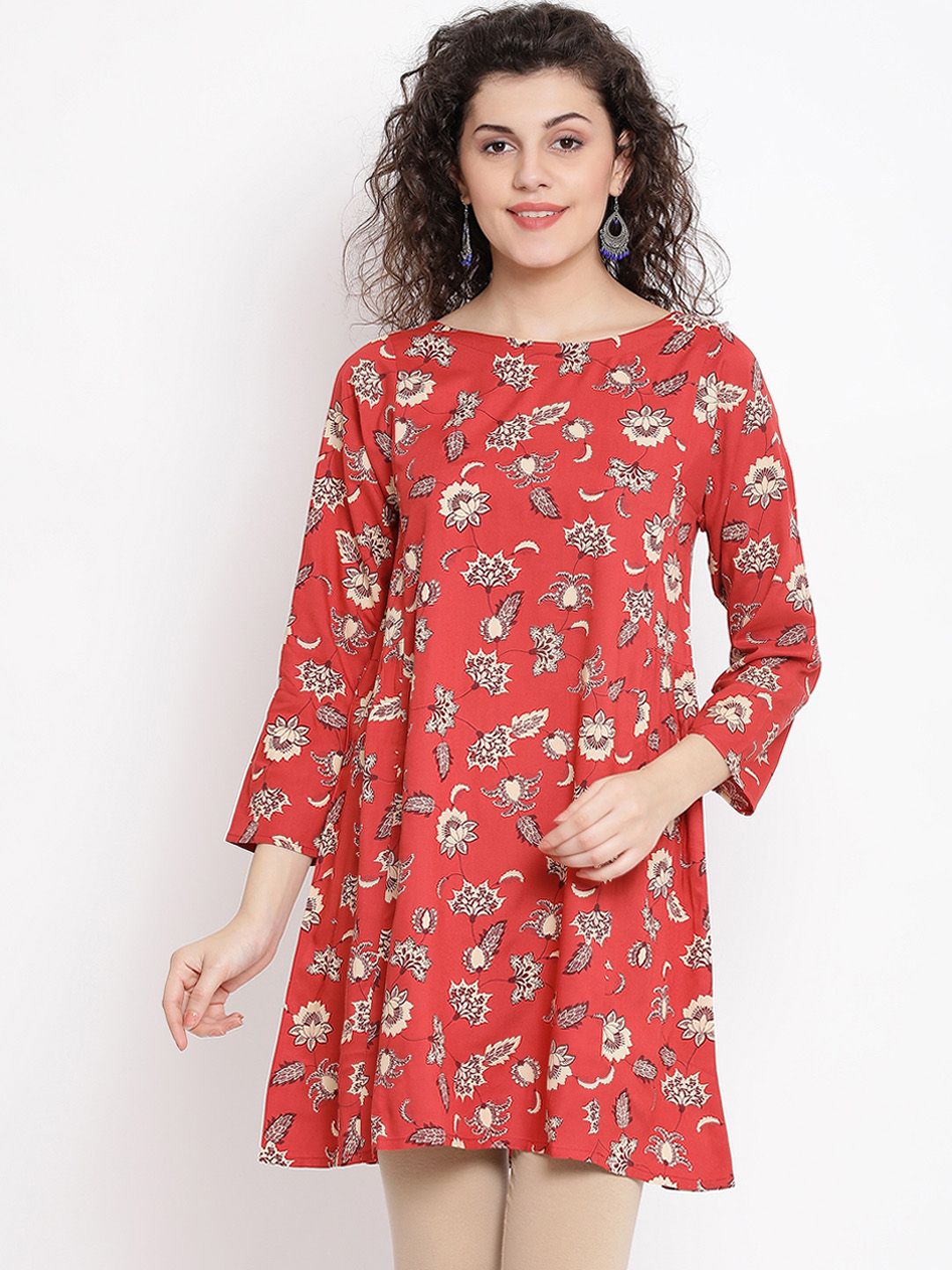 Oxolloxo Women Orange Printed Tunic Price in India