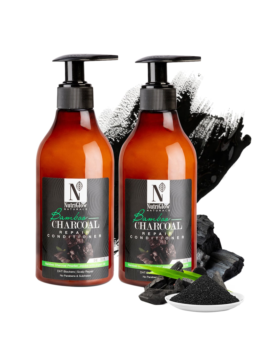 NutriGlow Natural's Set of 2 Bamboo Charcoal Repair Conditioner With Argan Oil 300ml Each Price in India