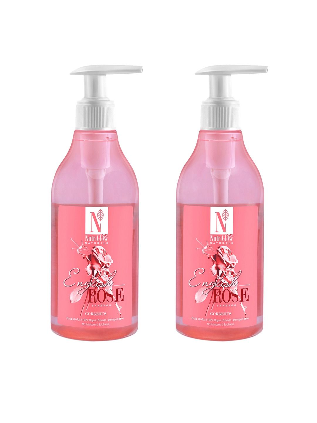 NutriGlow Set of 2 English Rose Shampoo For Control Dandruff, Damaged Hair - 300ml Each Price in India