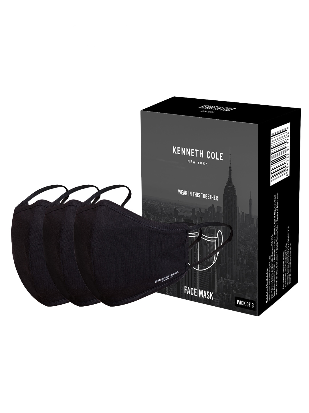 Kenneth Cole Adults Pack of 3 Black 6-Layers Protective Anti Bacterial Mask Price in India