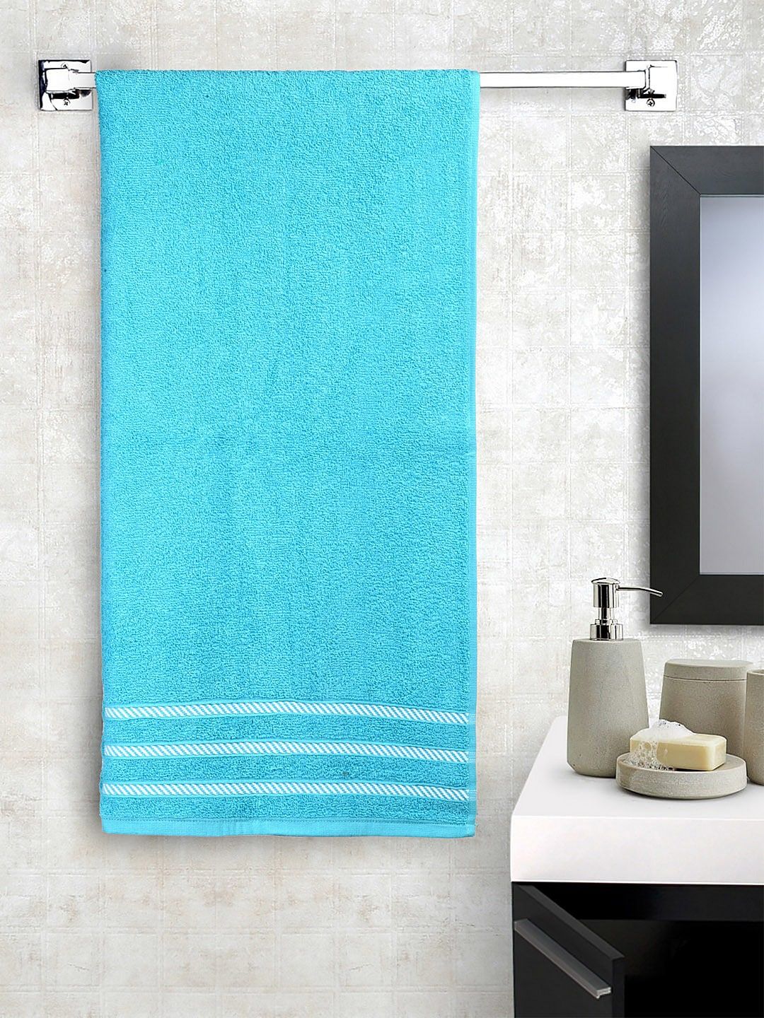 Trident Unisex Blue Solid 380 GSM Comfort Living Bath Towel Price in India