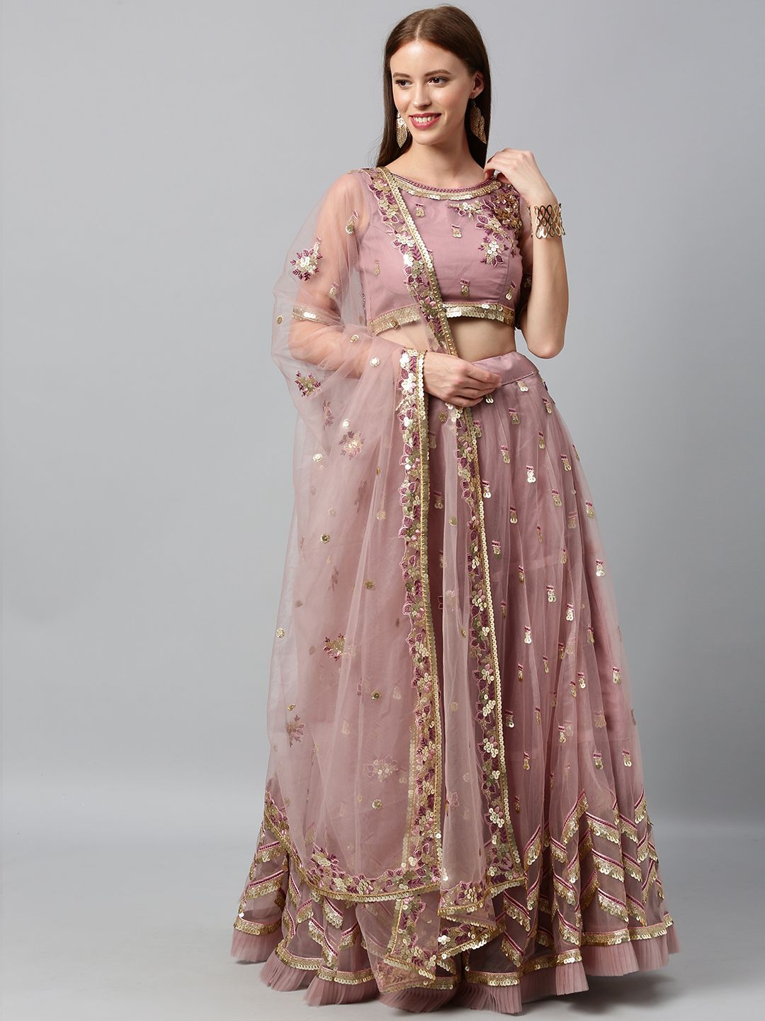 panchhi Mauve Sequinned Semi-Stitched Lehenga & Unstitched Blouse with Dupatta Price in India
