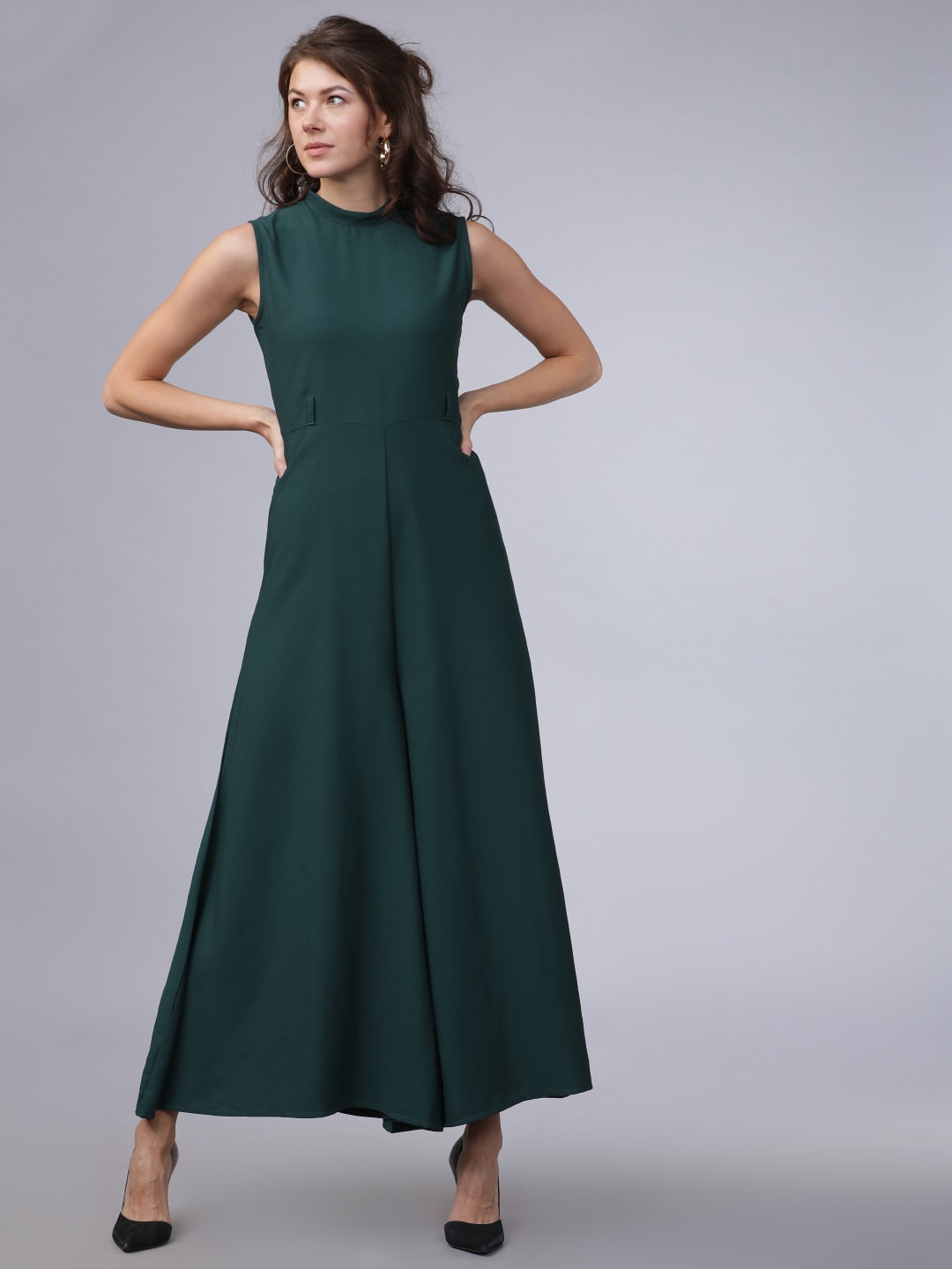 Tokyo Talkies Women Green Solid Basic Jumpsuit Price in India