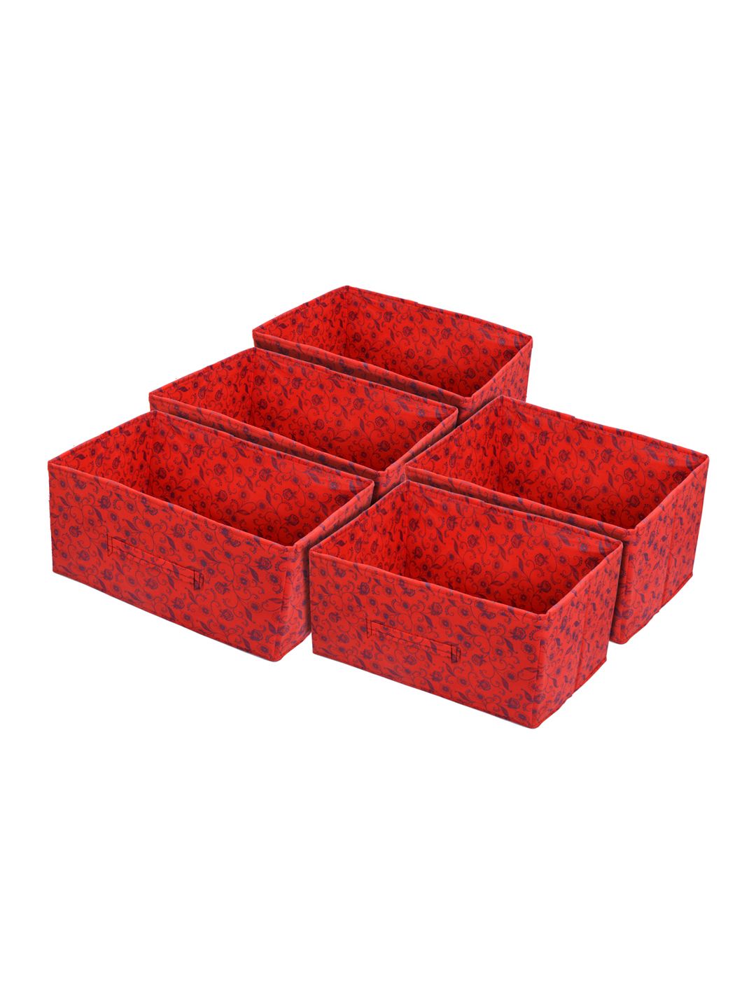 Kuber Industries Red & Blue Floral Printed Non Woven Fabric 5-Drawer Multi-Utility Organizer Price in India