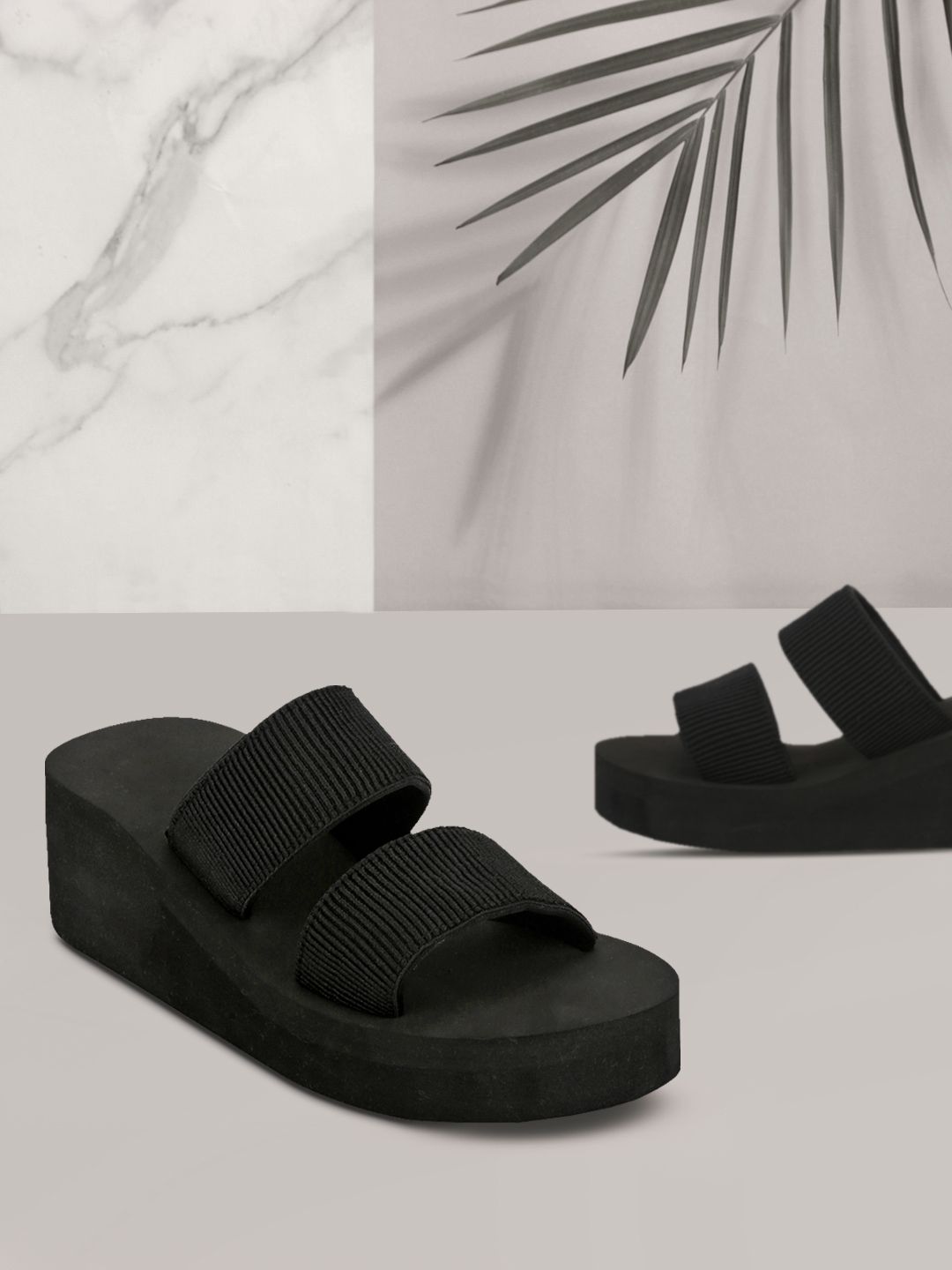 Truffle Collection Women Black Solid Flatform Heels