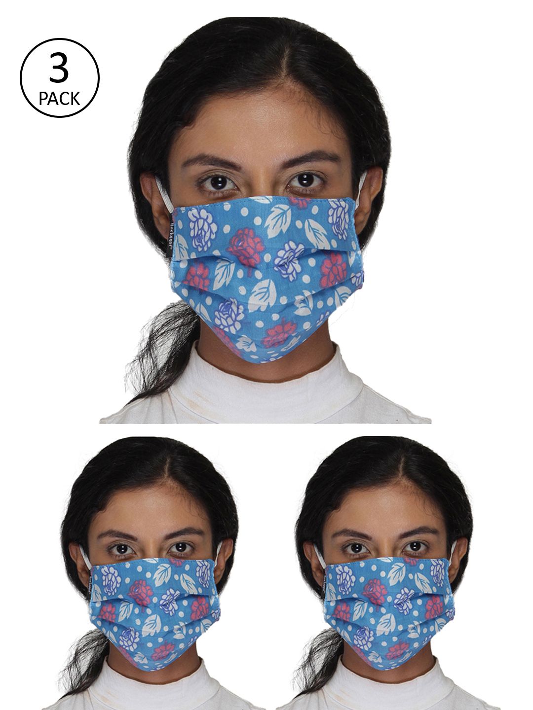 Anekaant Women 3 Pcs Blue Printed 3-Ply Anti-Dust Reusable Outdoor Masks Price in India