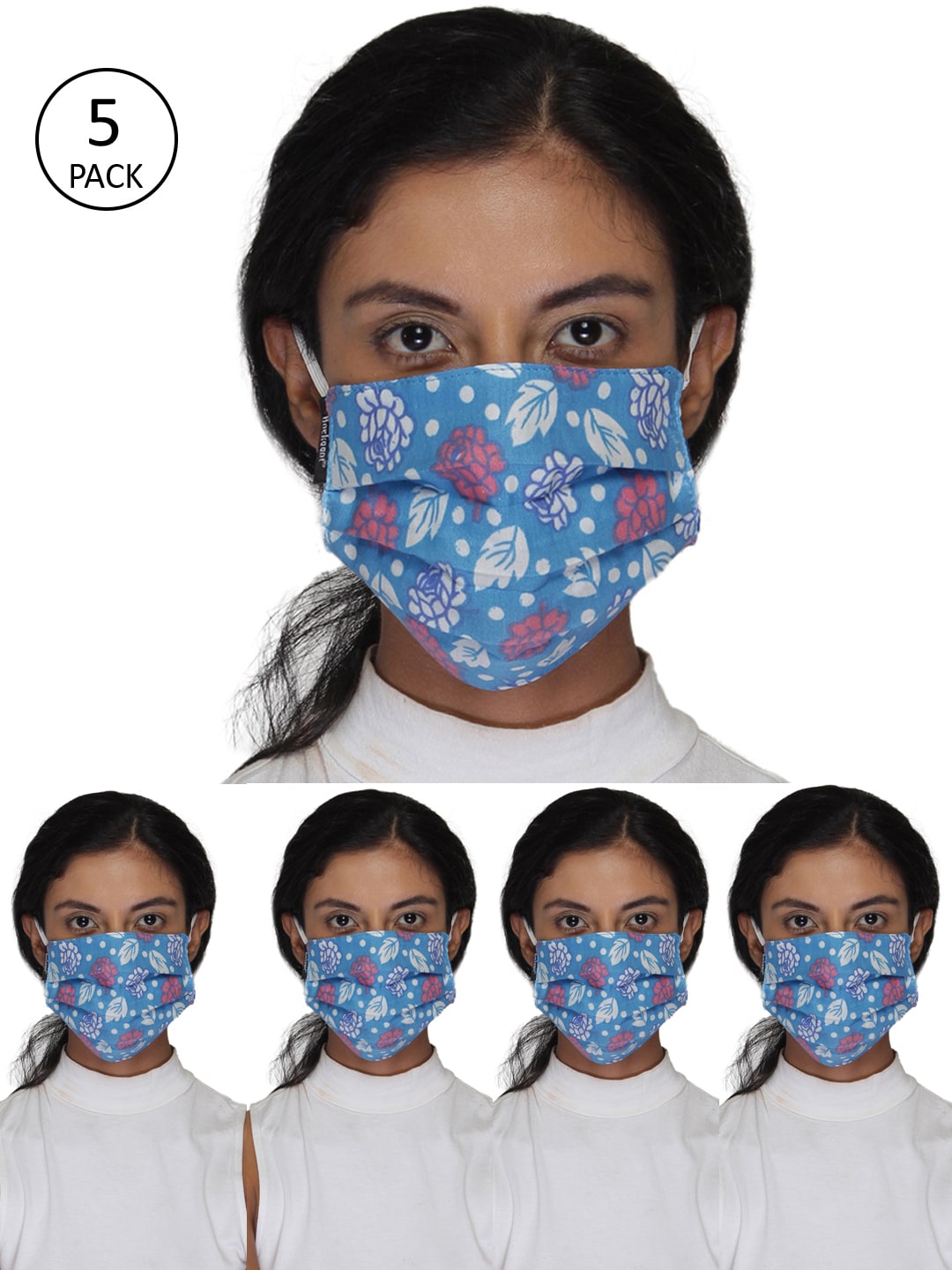 Anekaant Women Pack Of 5 Pcs Blue & Pink Reusable 3-Ply Protective Outdoor Masks Price in India