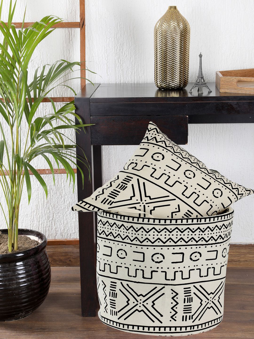 My Gift Booth Off-White & Black Tribal Printed Storage Hamper Price in India