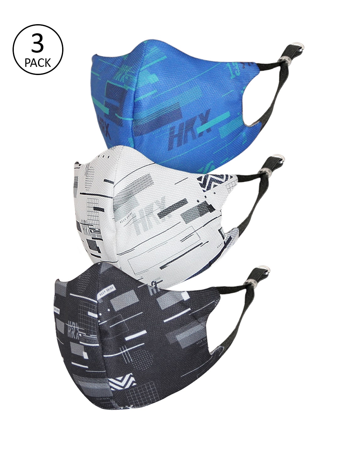 HRX by Hrithik Roshan Unisex Pack of 3 Protekt-X Reusable 4-Ply Printed Facemasks Price in India