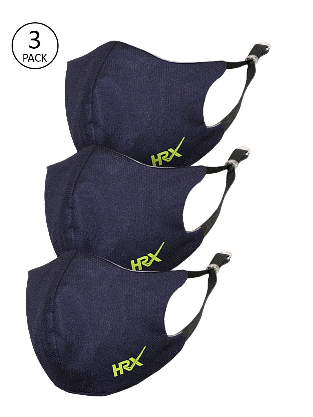 HRX by Hrithik Roshan Unisex Pack of 3 Navy Protekt-X  Reusable 4-Layer Face Masks Price in India