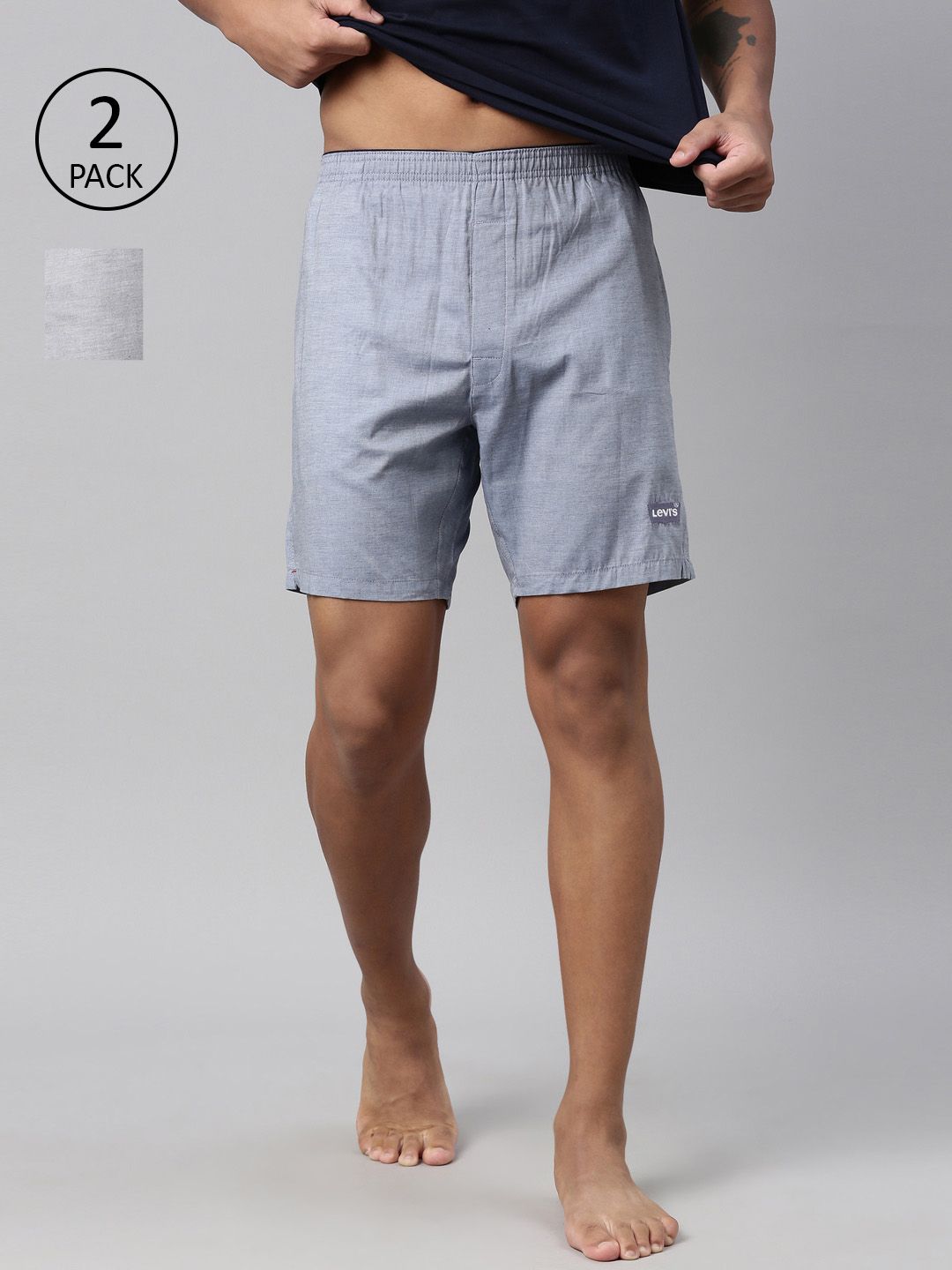 Levis Men Pack of 2 Solid Cotton Woven Soft  Boxer Shorts with Side Pocket