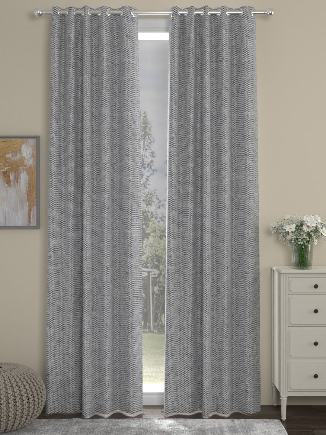 ROSARA HOME Grey Set of 2 Yarn Dyed Door Curtains Price in India