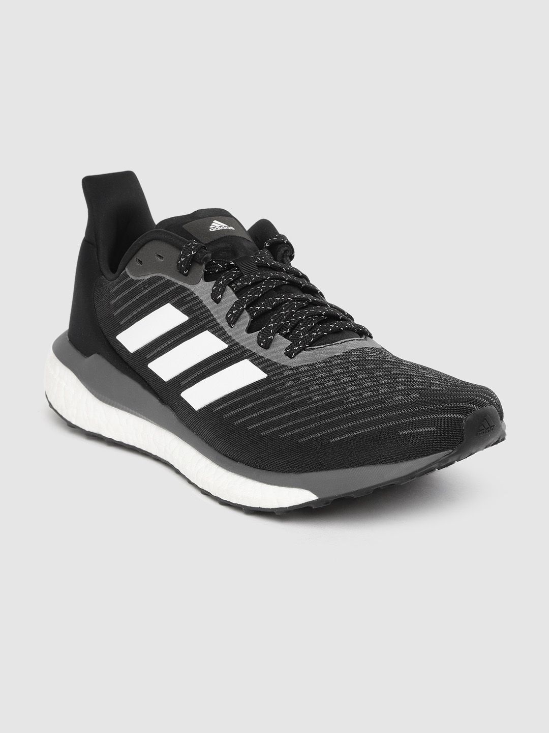 ADIDAS Men Black & Charcoal Grey Woven Design Solar Drive 19 Running Shoes