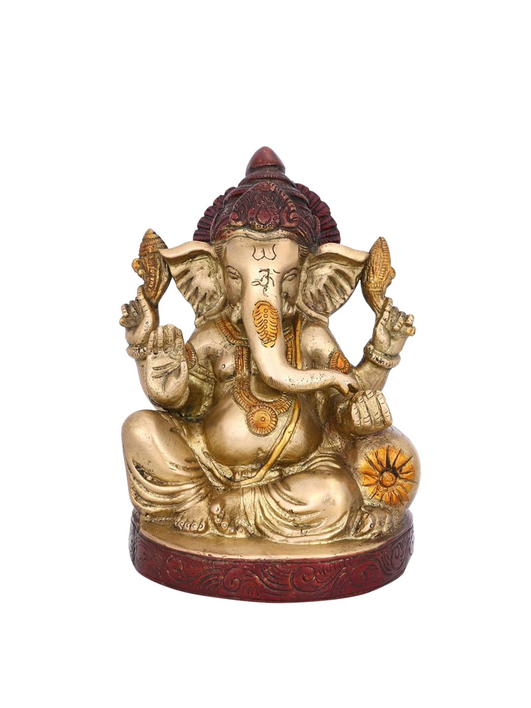CraftVatika Gold-Toned & Red Handcrafted Lord Ganesha Brass Idol Price in India