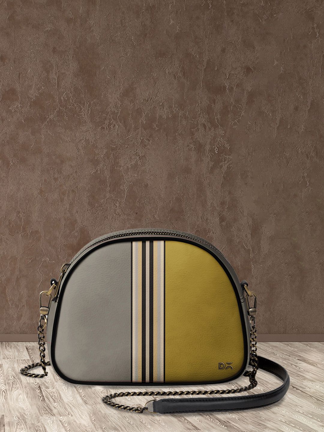 DailyObjects Mustard Yellow & Grey Colourblocked Sling Bag Price in India