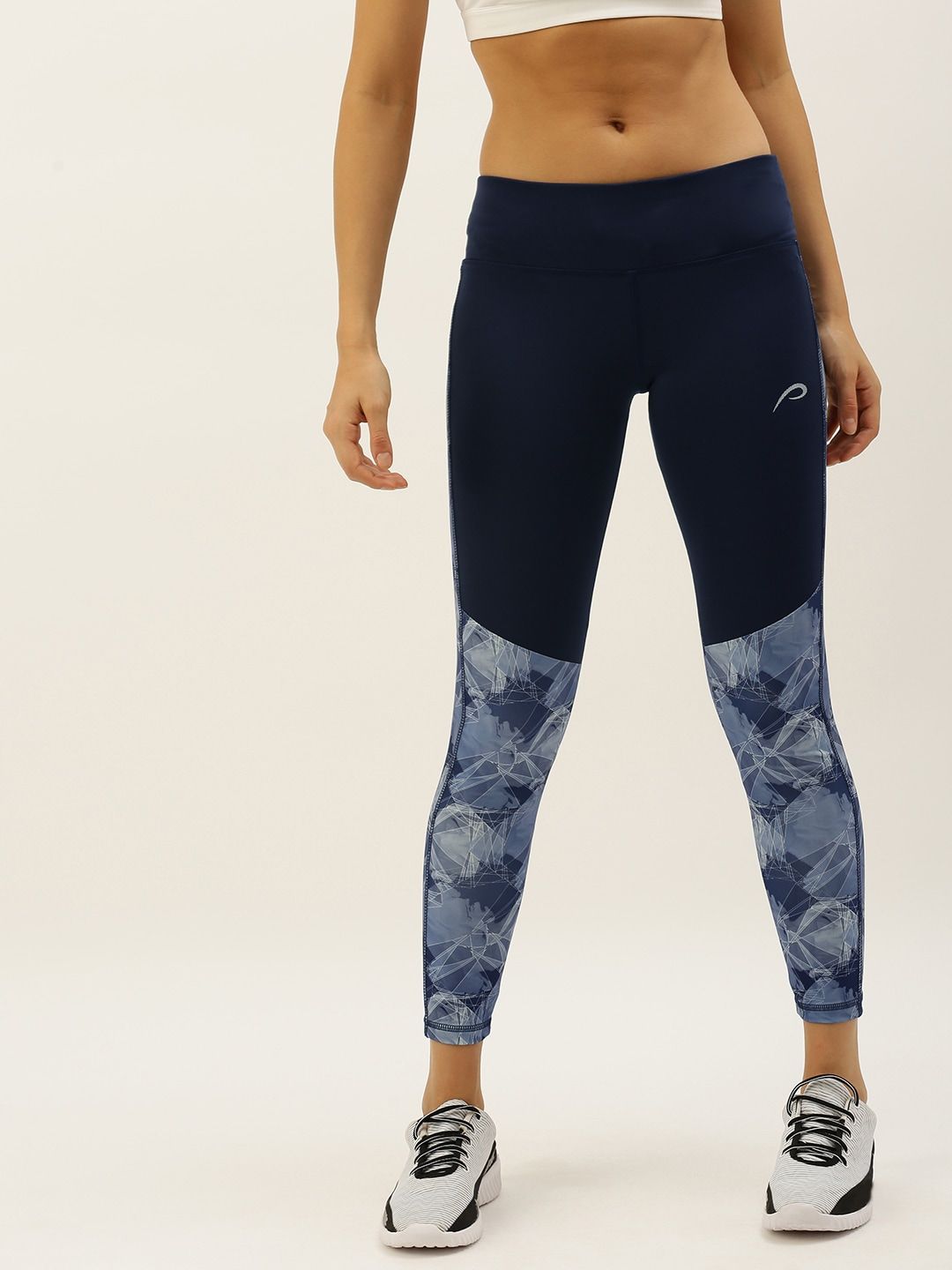 Proline Active Women Blue & Off-White Performance Fit Printed Cropped Tights Price in India