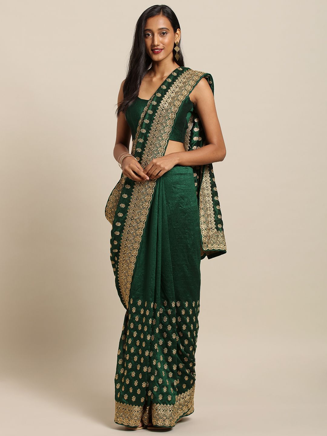 Soch Green & Gold-Coloured Embroidered Pure Silk Saree