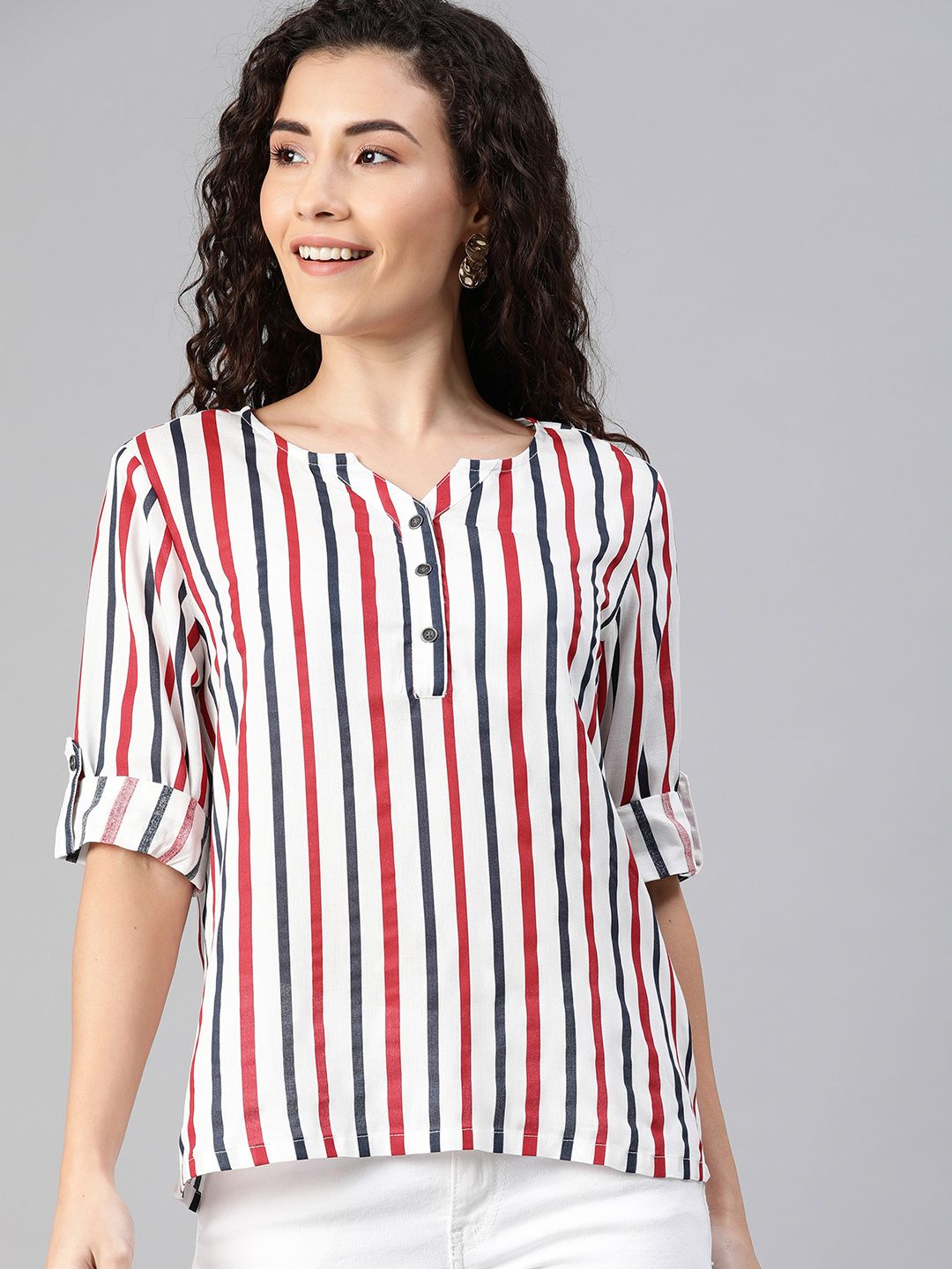 HERE&NOW White Striped Shirt Style Top