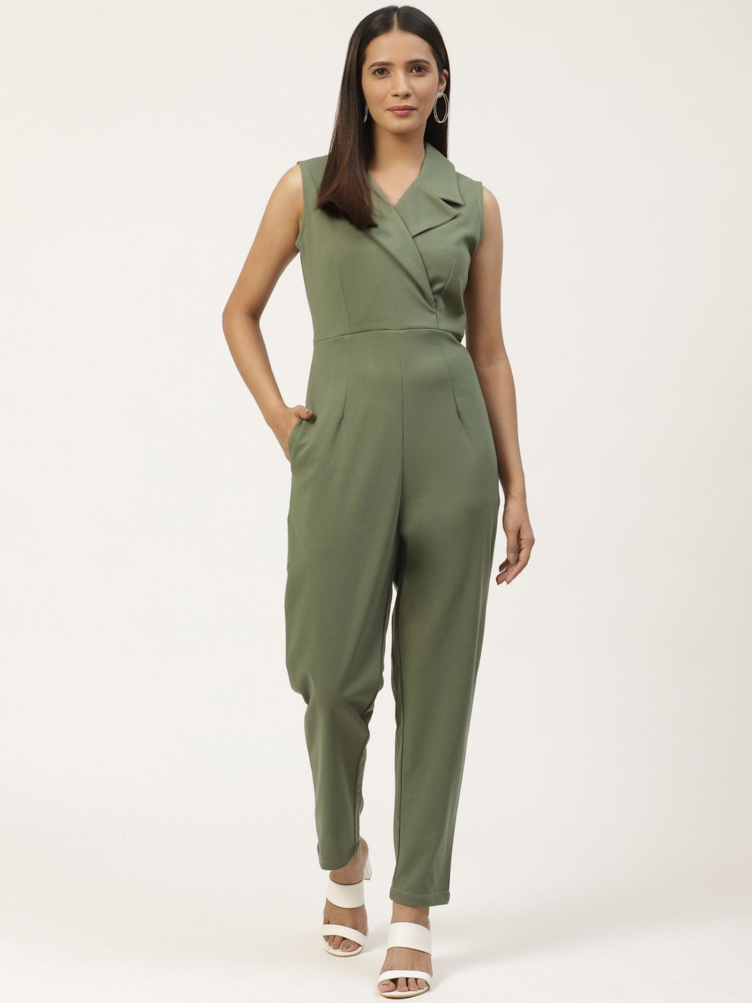 WoowZerz Women Green Slim Fit Solid Basic Jumpsuit Price in India