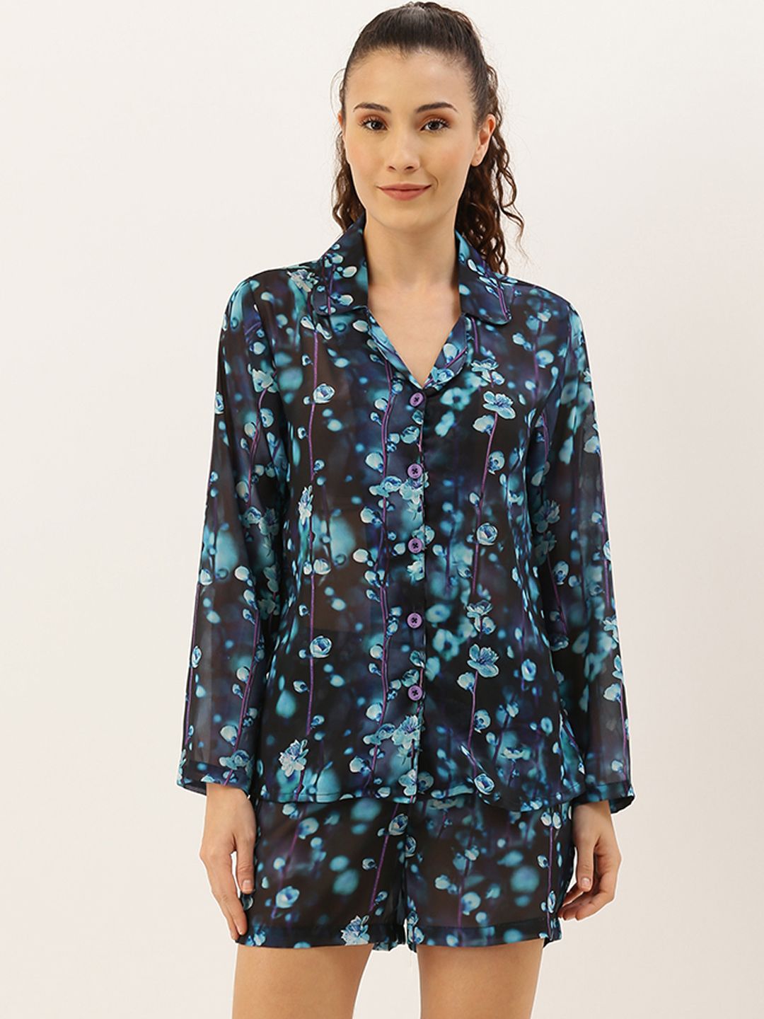 Clt.s Women Blue Printed Night suit Price in India