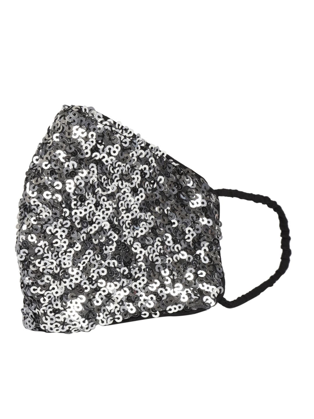 QUIERO Women Silver & Black Sequinned 2-Ply Reusable Outdoor Cloth Mask Price in India