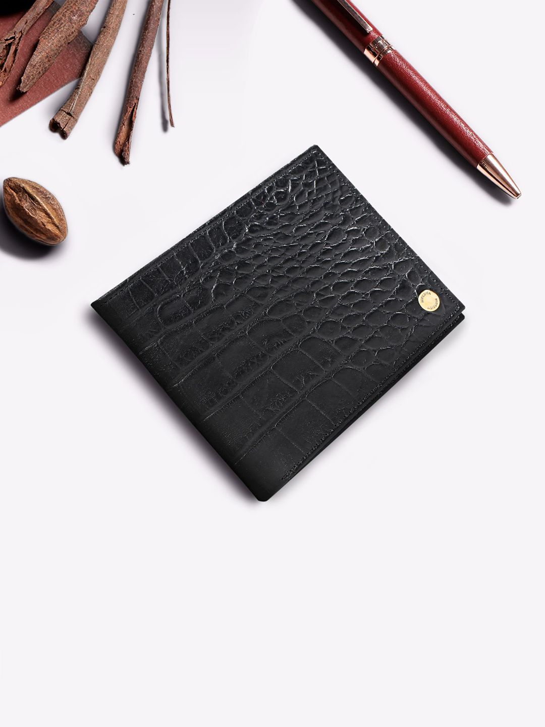 Hidesign Hidesign Men Black Textured Leather Two Fold Wallet