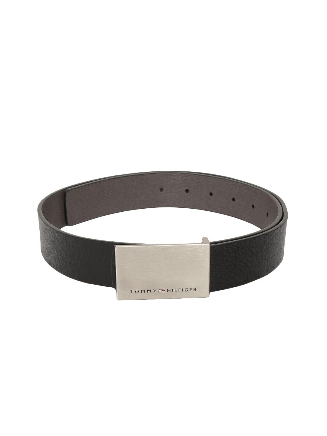 Tommy Hilfiger Unisex Black & Grey Textured Reversible Leather Belt