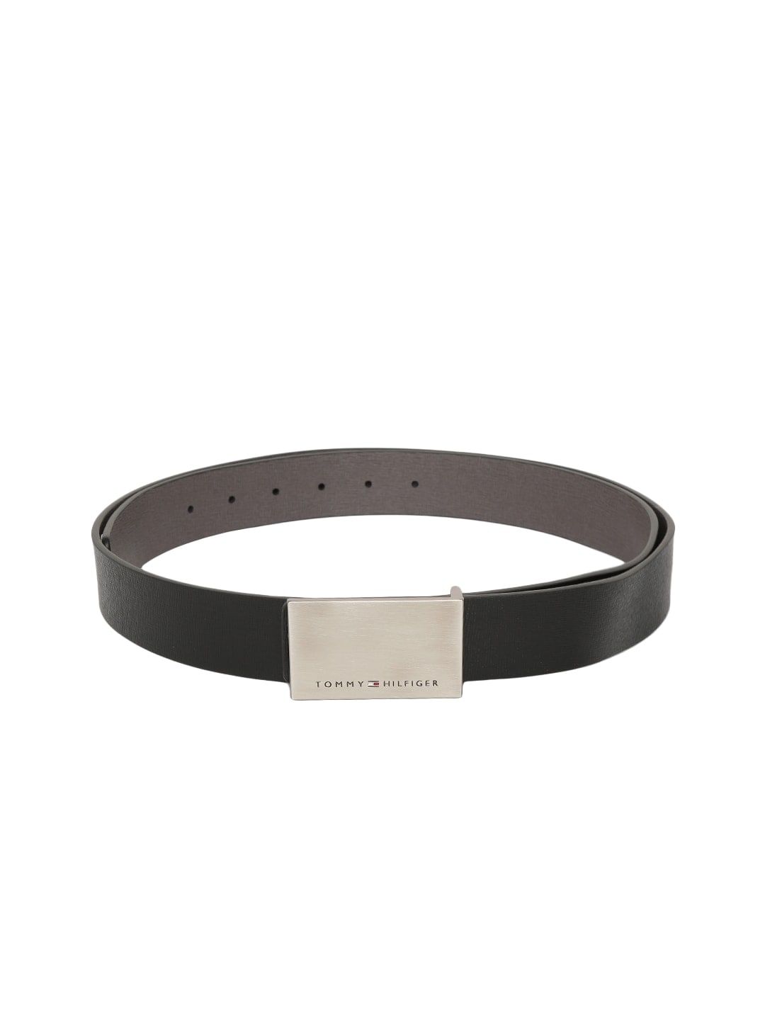 Tommy Hilfiger Unisex Black & Grey Textured Reversible Leather Belt Price in India