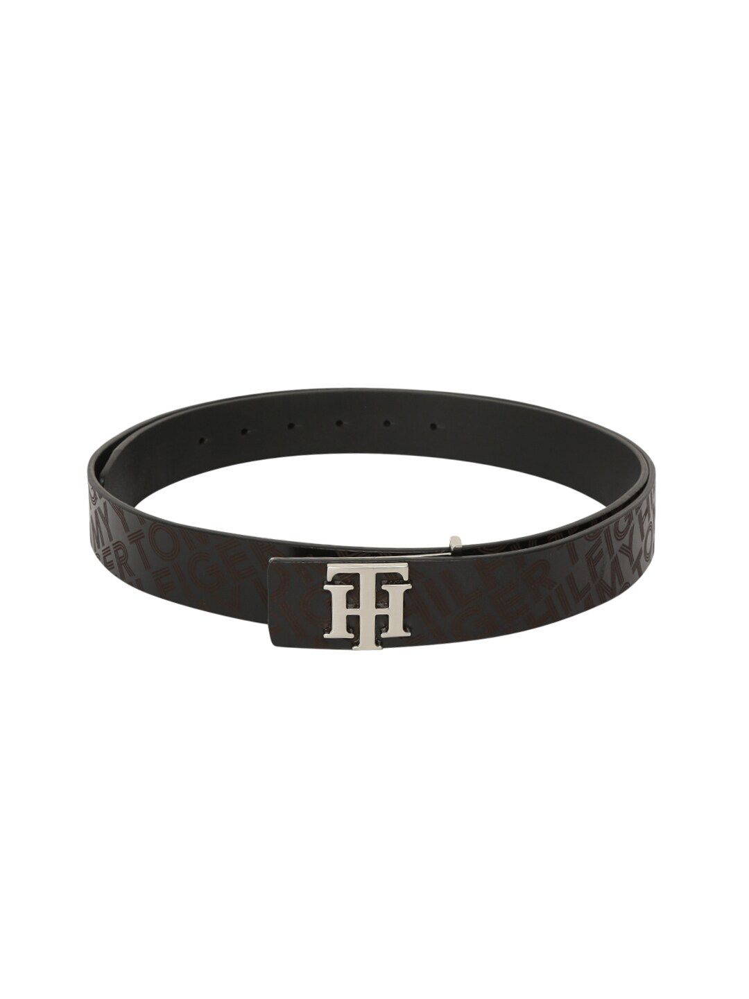 Tommy Hilfiger Unisex Black Printed Leather Belt Price in India