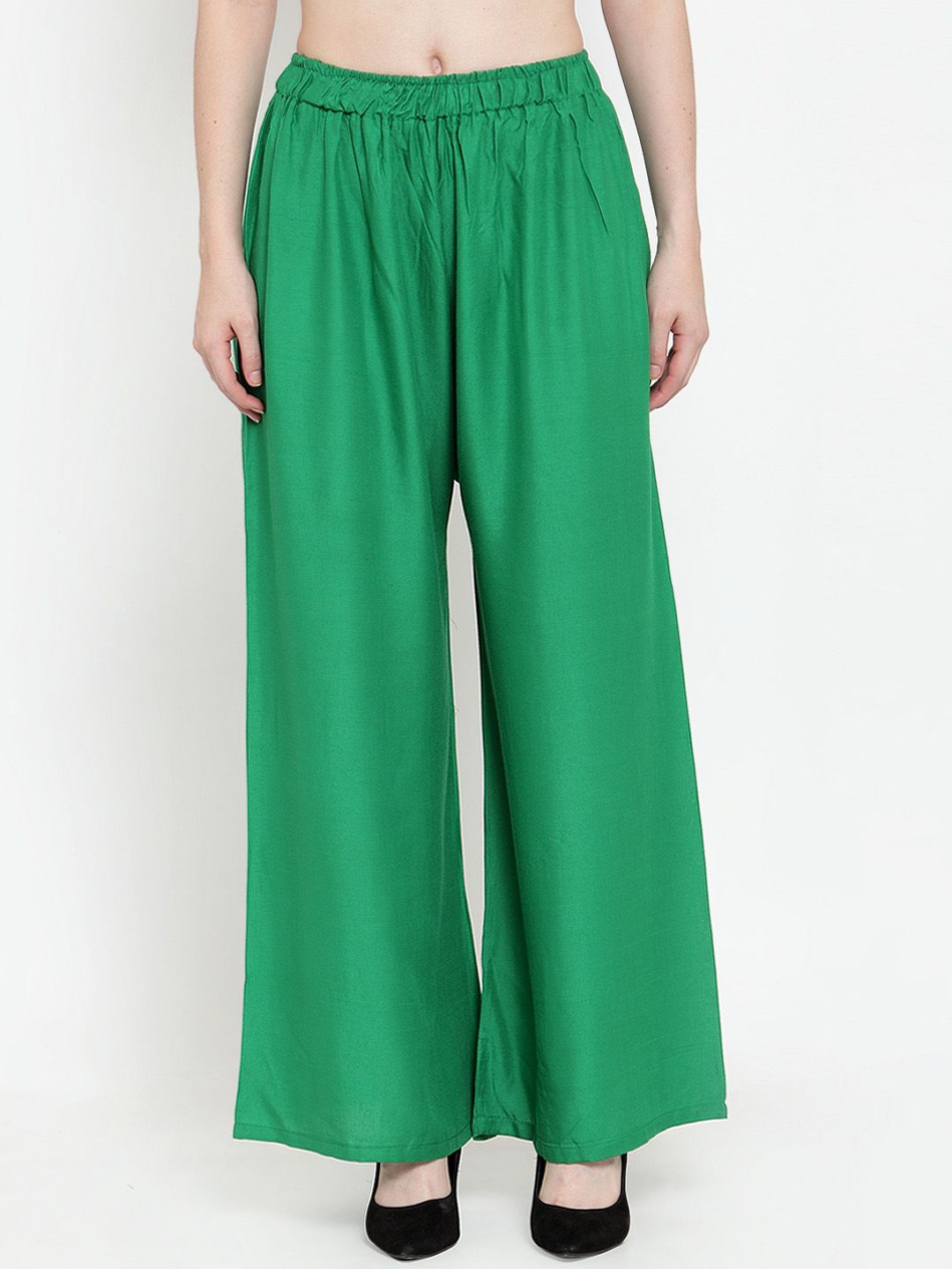 TAG 7 Women Green Solid Wide Leg Palazzos Price in India