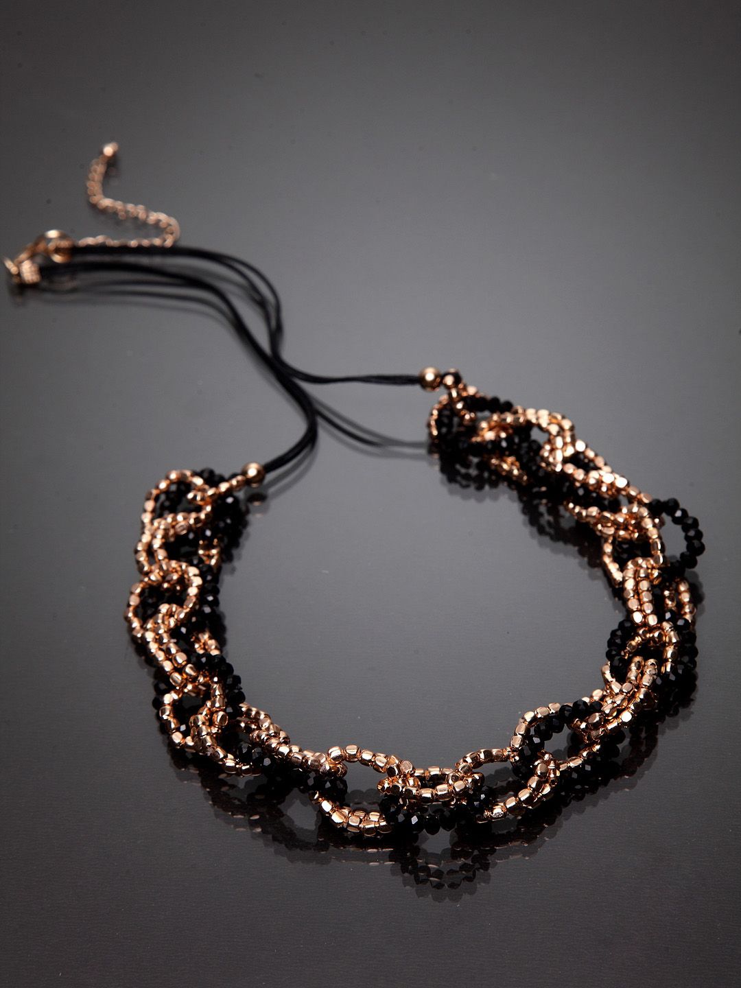 Madame Black & Rose Gold Brass Multi Charm Chain Necklace Price in India