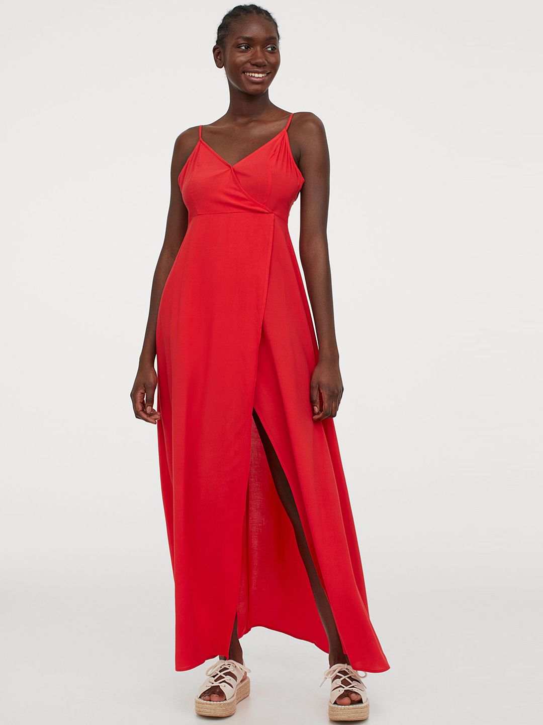 Buy H&M Women Red Solid V-Neck Maxi Dress - Dresses for Women