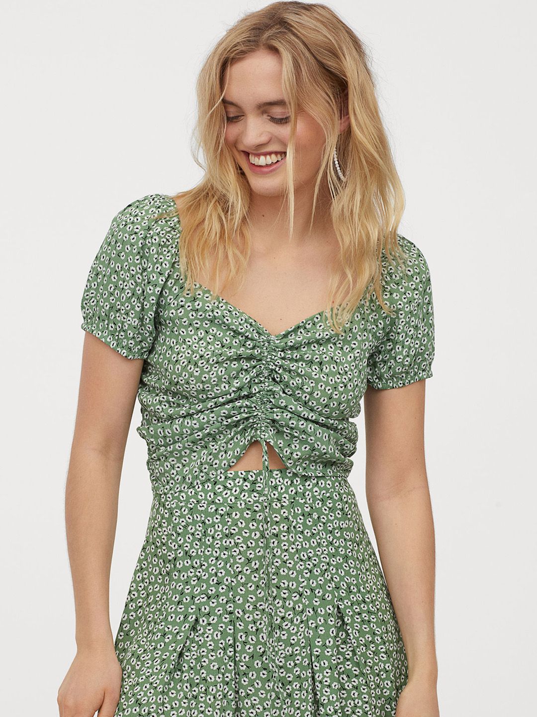 H&M Green Drawstring Blouse