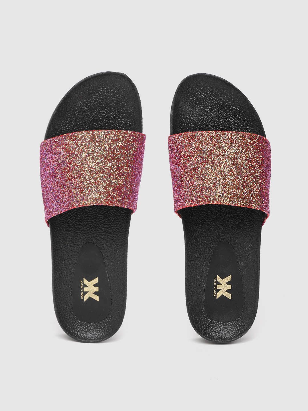 Kook N Keech Women Pink & Gold-Toned Glitter Open Toe Flats