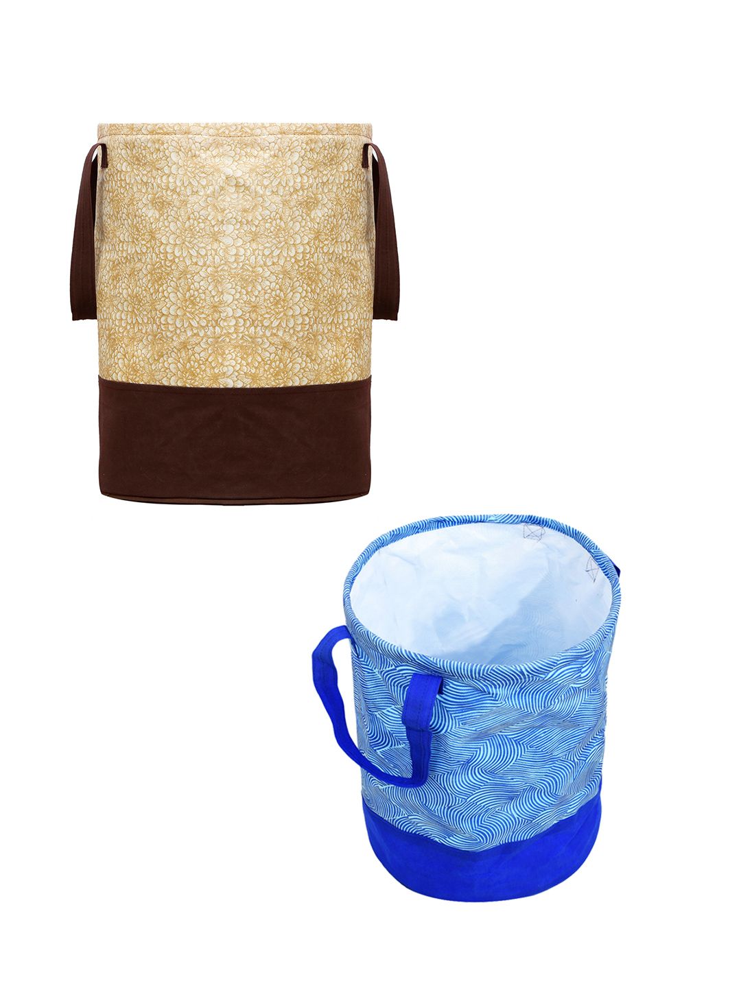 Kuber Industries Set Of 2 Beige & Blue Printed Waterproof Canvas Laundry Bags Price in India