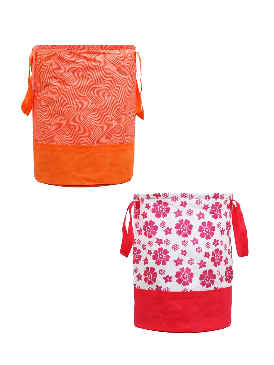 Kuber Industries Set Of 2 Pink & Orange Printed Waterproof Canvas Laundry Bags 45 L Price in India