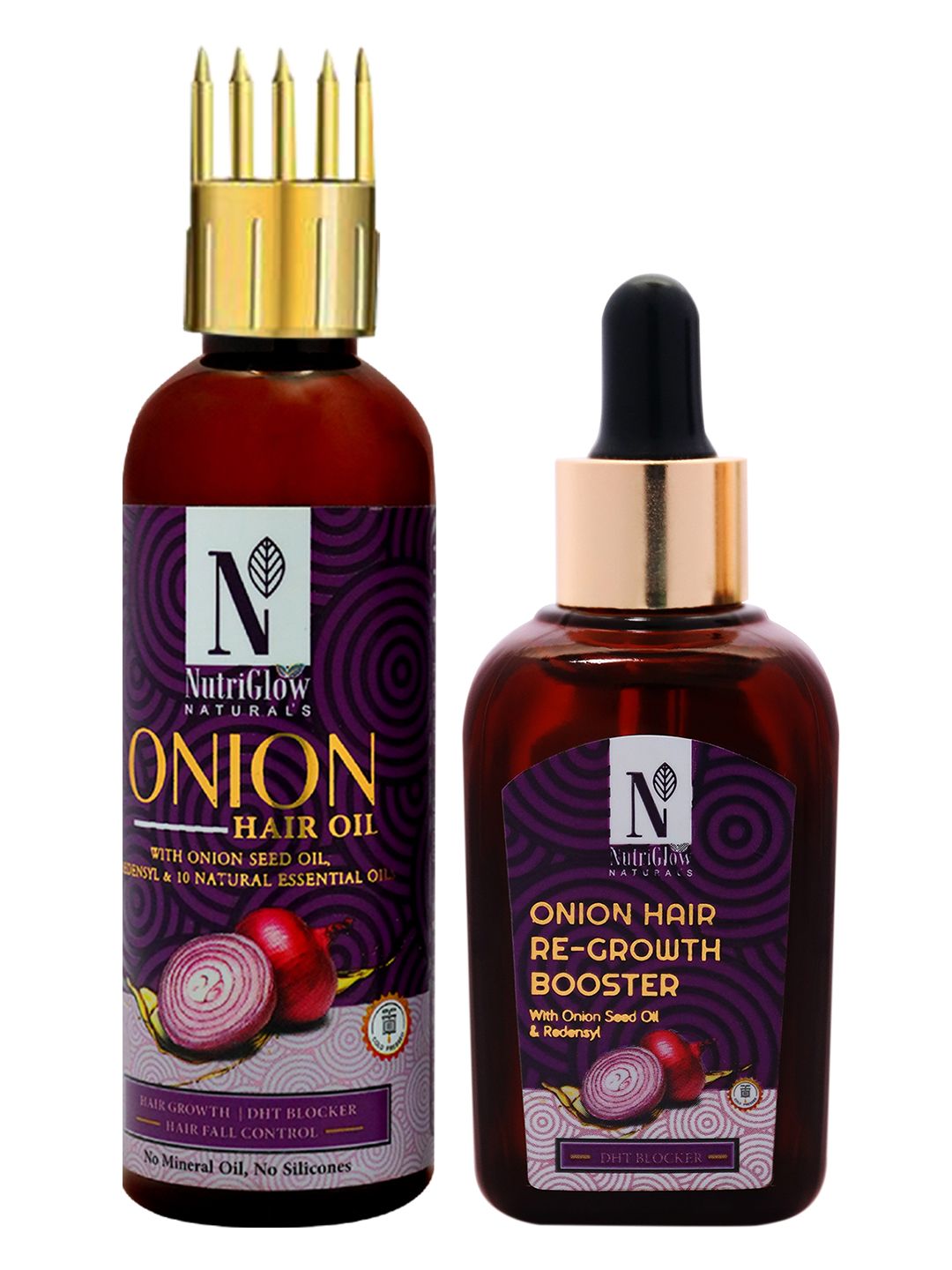 NutriGlow Naturals Unisex Set of Onion Hair Oil (100ml) & Hair Re-Growth Booster (50ml)