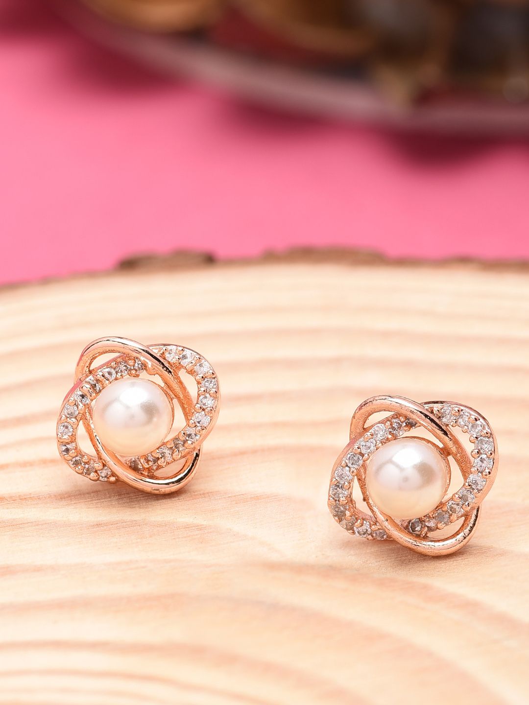 Zaveri Pearls White Gold-Plated Beaded Contemporary CZ Studs Price in India