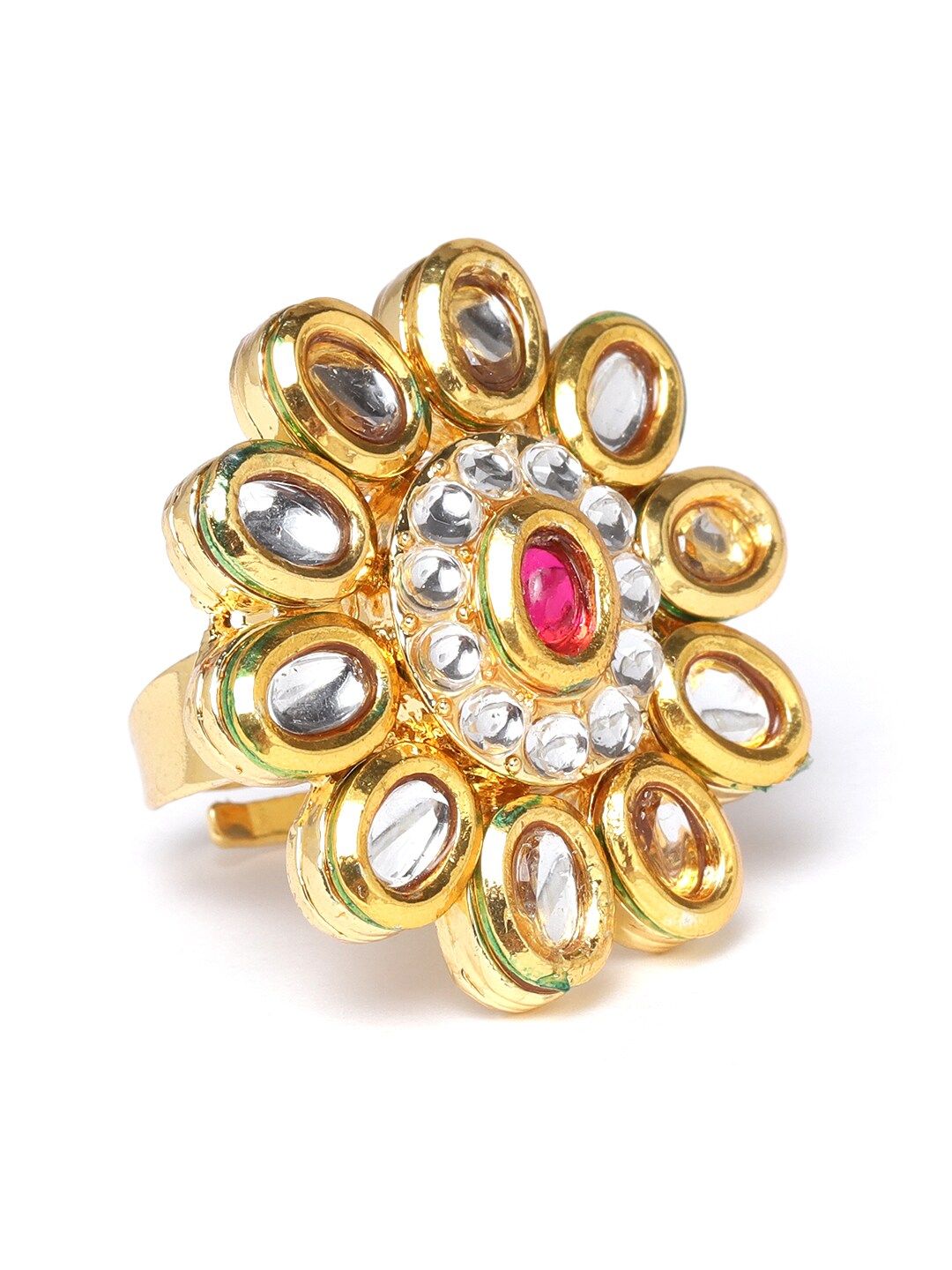 Zaveri Pearls Women Magenta Gold-Plated Kundan-Studded Adjustable Finger Ring Price in India
