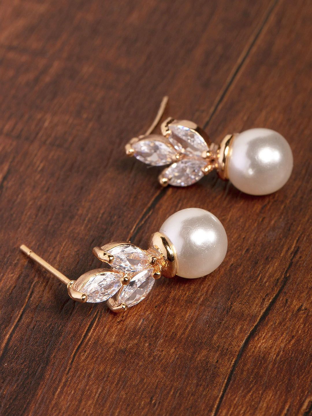 Zaveri Pearls Off-White Gold-Plated Beaded Spherical CZ Studs Price in India