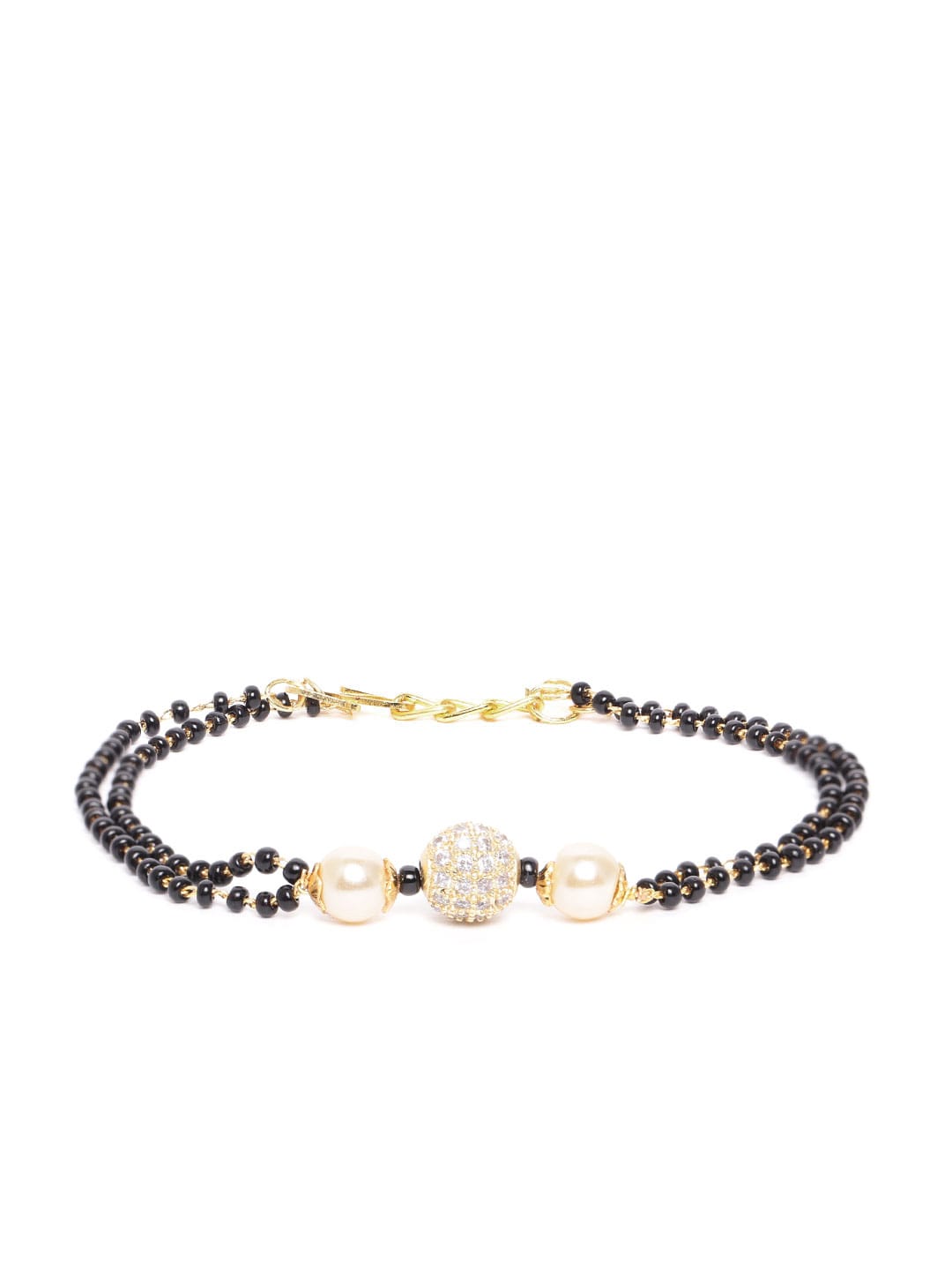 JEWELS GEHNA Black & Off-White Gold-Plated AD-Studded & Beaded Mangalsutra Bracelet Price in India