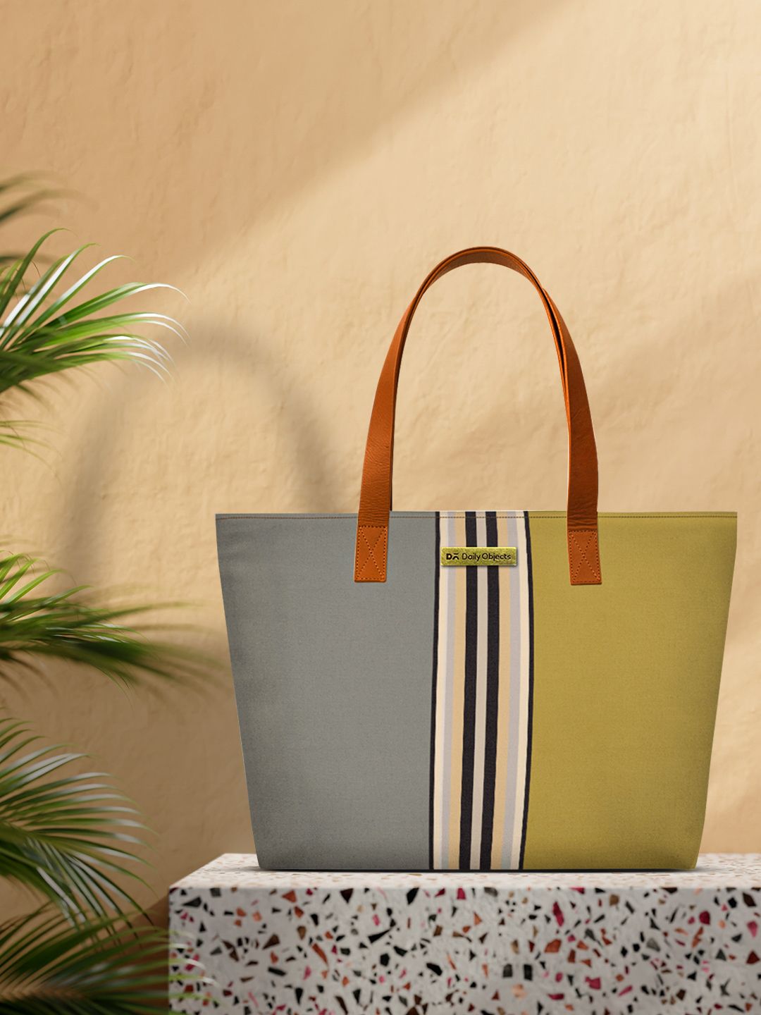 DailyObjects Women Grey & Mustard Yellow Colourblocked Tote Bag Price in India