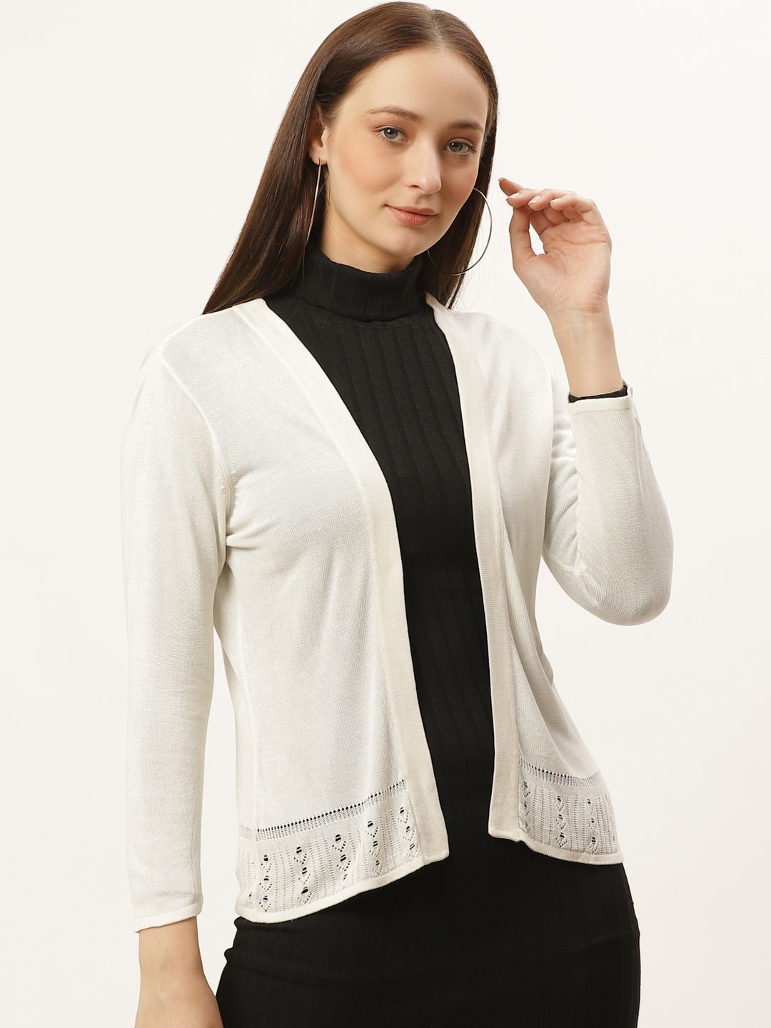 Style Quotient Women Off-White Solid Open Front Shrug Price in India